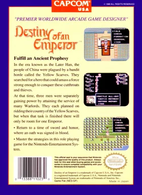 Destiny of an Emperor (USA) box cover back